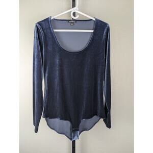 J. Crew Mercantile Blue Velvet Long Sleeve Scoop Neck Bodysuit